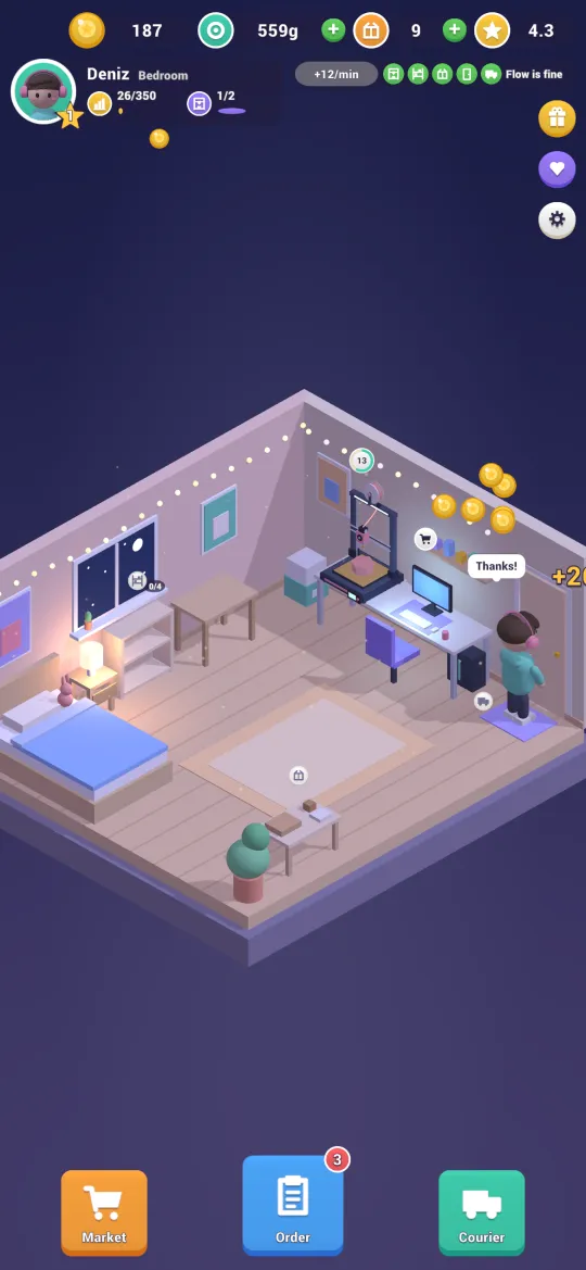 Bedroom with the first printer